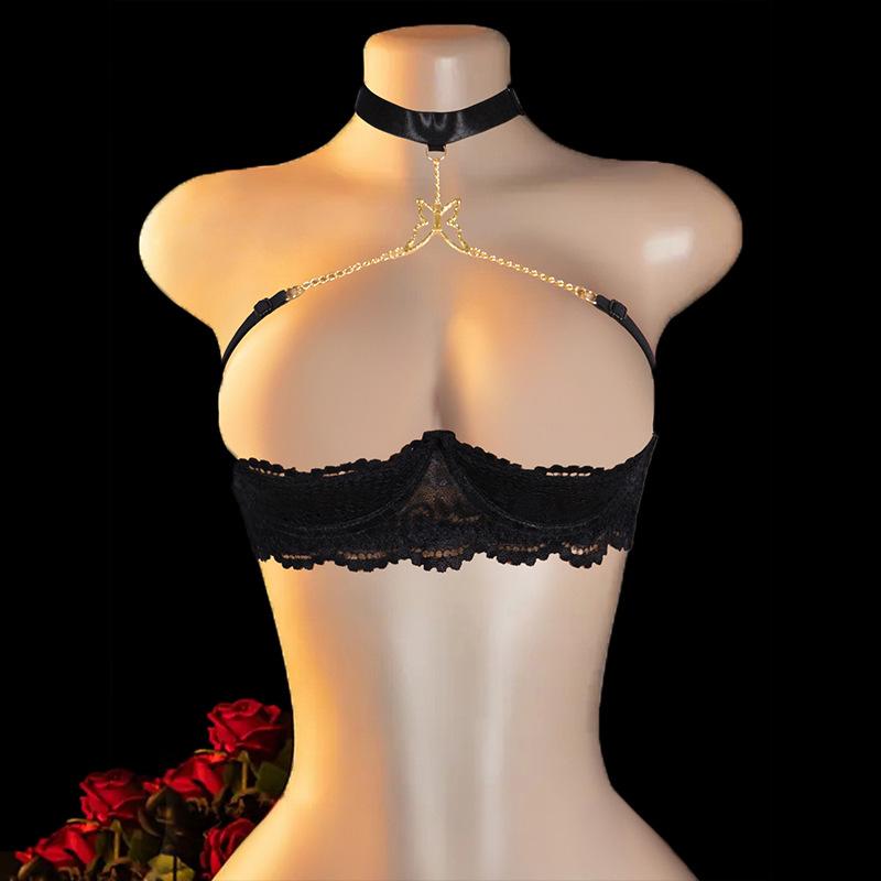 Sexy lingerie babes gather perspective anti-sagging thin lace bra