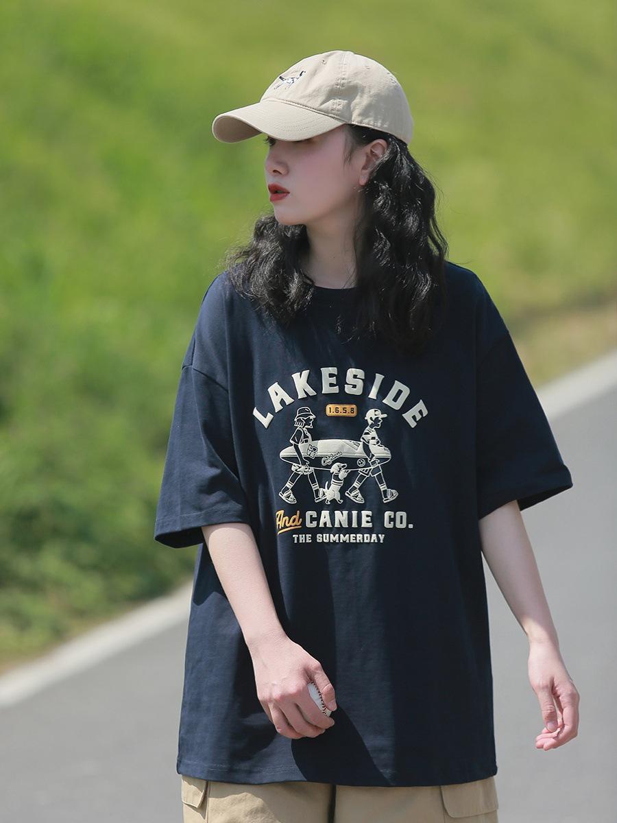 

Женская футболка больших размеров в нейтральном стиле с коротким рукавом, летняя, модная, уличная одежда L (For 95-120 jin)