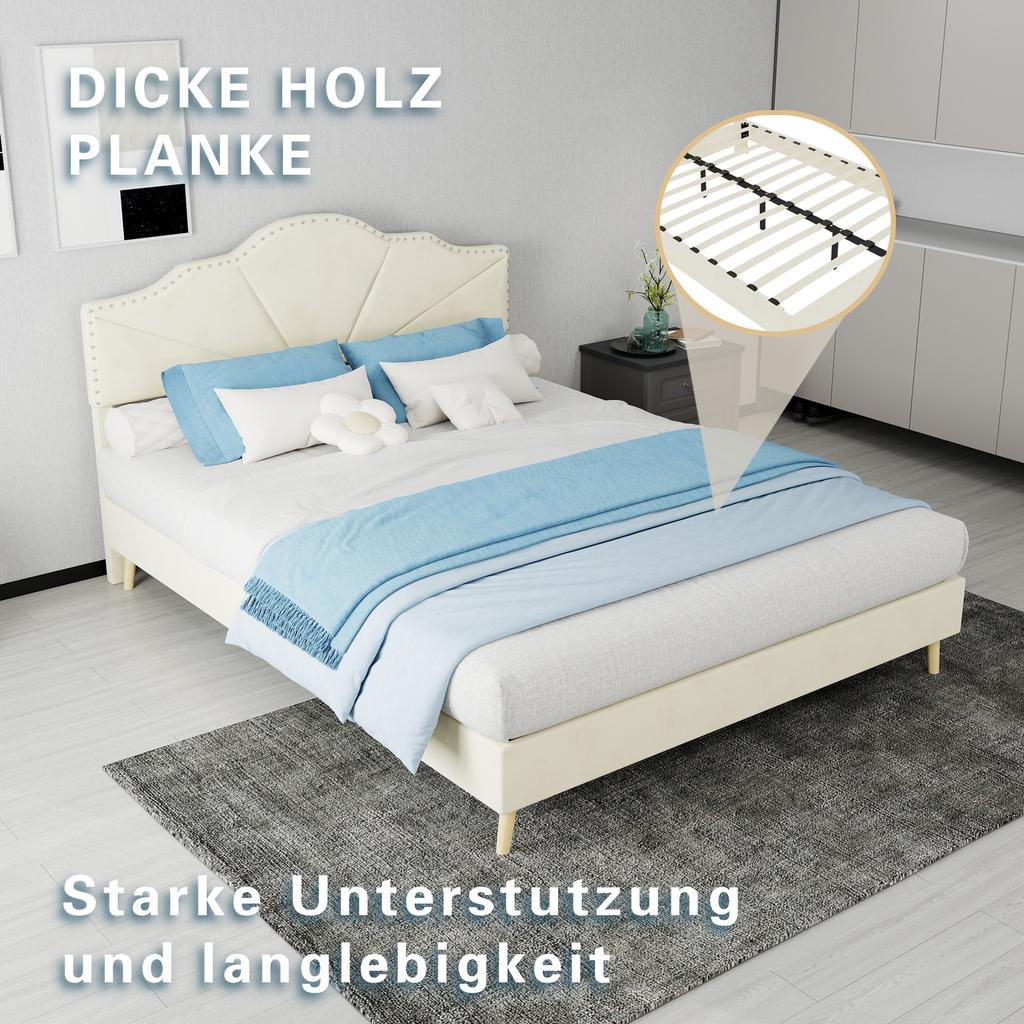 Modern minimalist soft bed, comfortable headboard, 140*200CM, beige, low box bed frame does not include gas rod, include 140*200cm mattress.
