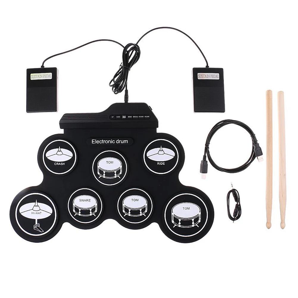 Electronic Drum Set with Drum Sticks and Pedals Portable Practice Drum Pad Kit BT Electric Drum Set for Kids Boy Birthday Gifts