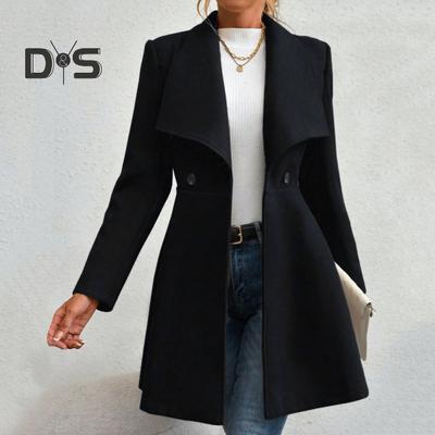 Women Mid-Length Overcoat Jacket Windproof Lapel Collar Coat for Ladies Warm Stylish Outerwear for Spring Autumn