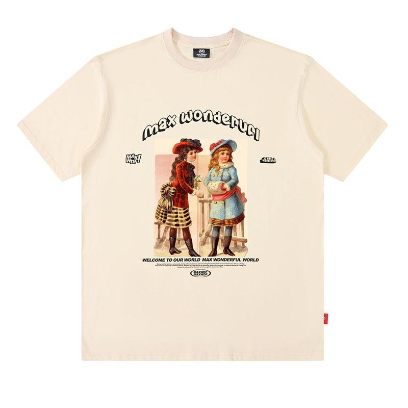 American Trendy Brand Youth Print Ins Men'S Loose Casual Pure Cotton Couple Short-Sleeved T-Shirt Half-Sleeved
