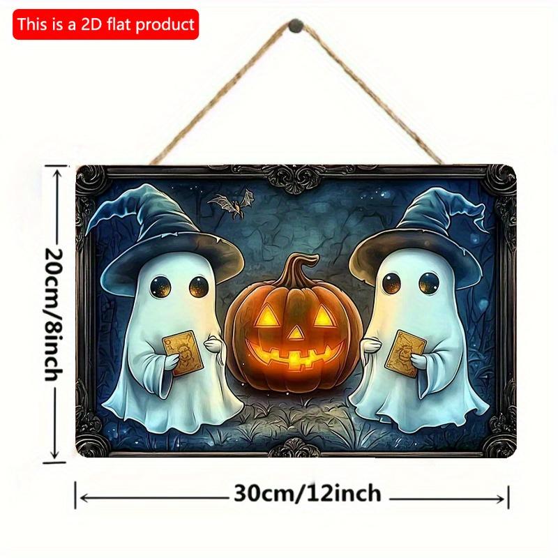2D Flat Wooden Sign 30*20cm Square Wooden Sign, Halloween Ghosts and Pumpkin Decorative Sign, Vintage Wall Art, Multipurpose Home Decor, Festive Party