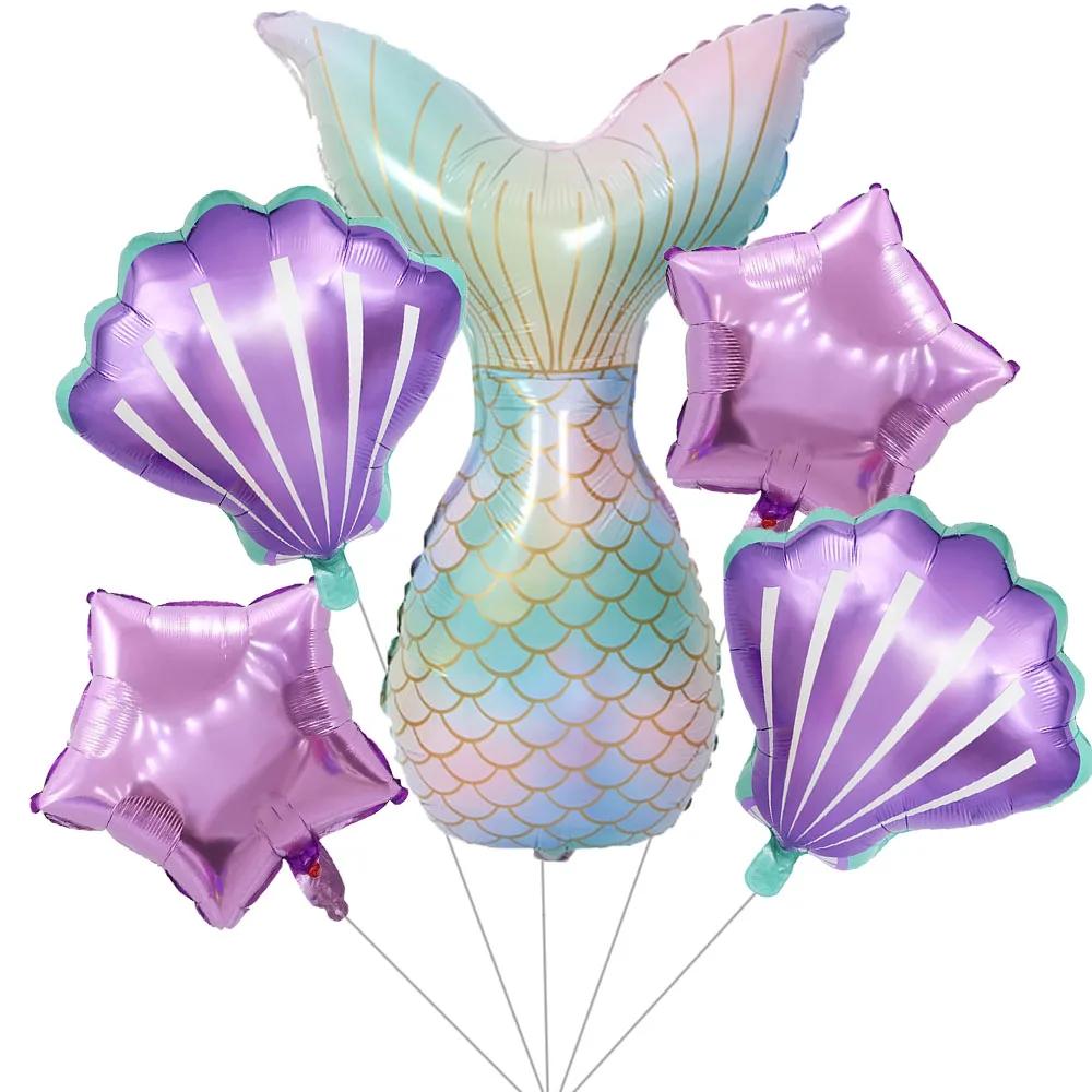 5pcs/set Mermaid Tail Shells Balloons Under the Deep Sea Mermaid Theme Party Decorations Baby Shower Girl Birthday Party Favors