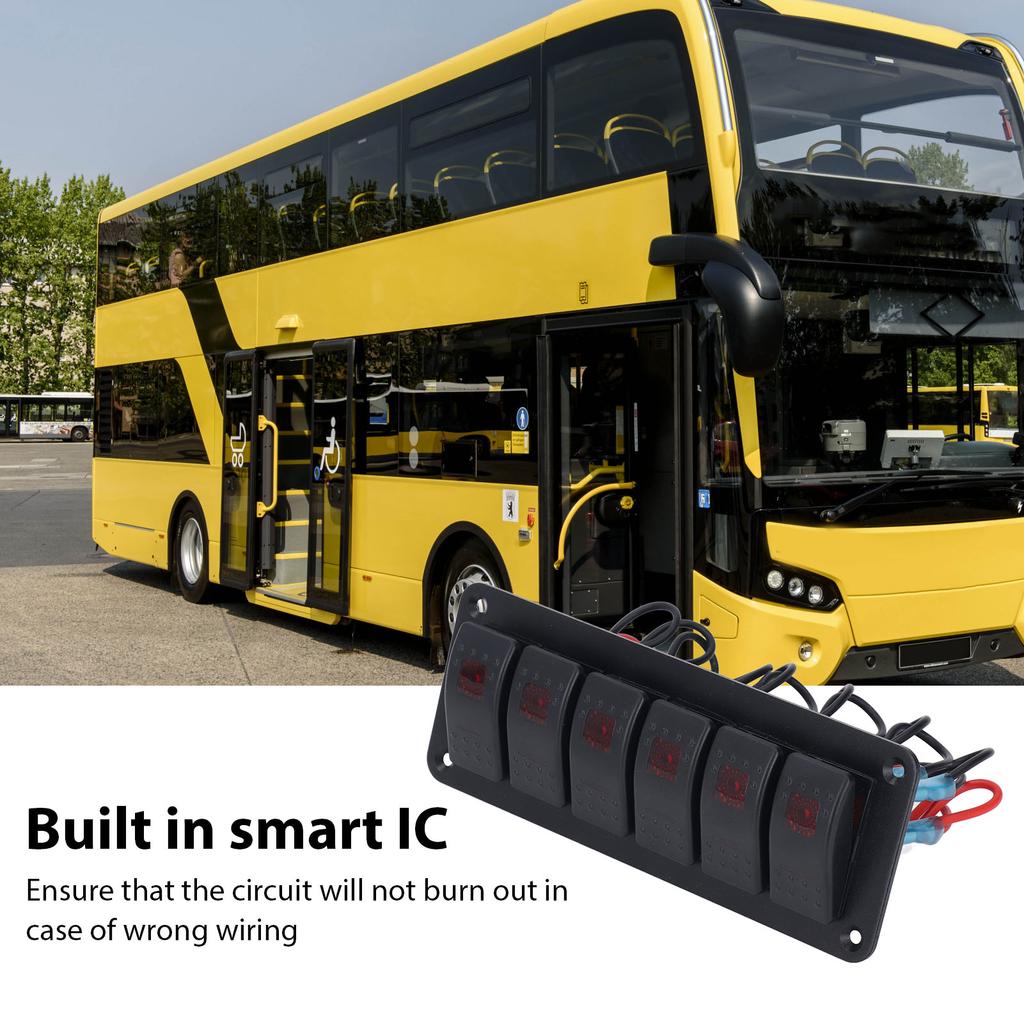 6 Gang Rocker   Panel LED Backlit On Off   Waterproof Circuit   for Car RV Bus Marine Boat ATV UTV