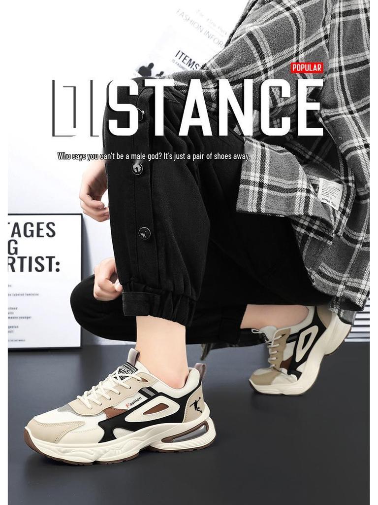 Men's Breathable Mesh Dad Shoes - Comfortable Air Cushion Running & Casual Sneakers with Thick Sole for Autumn.