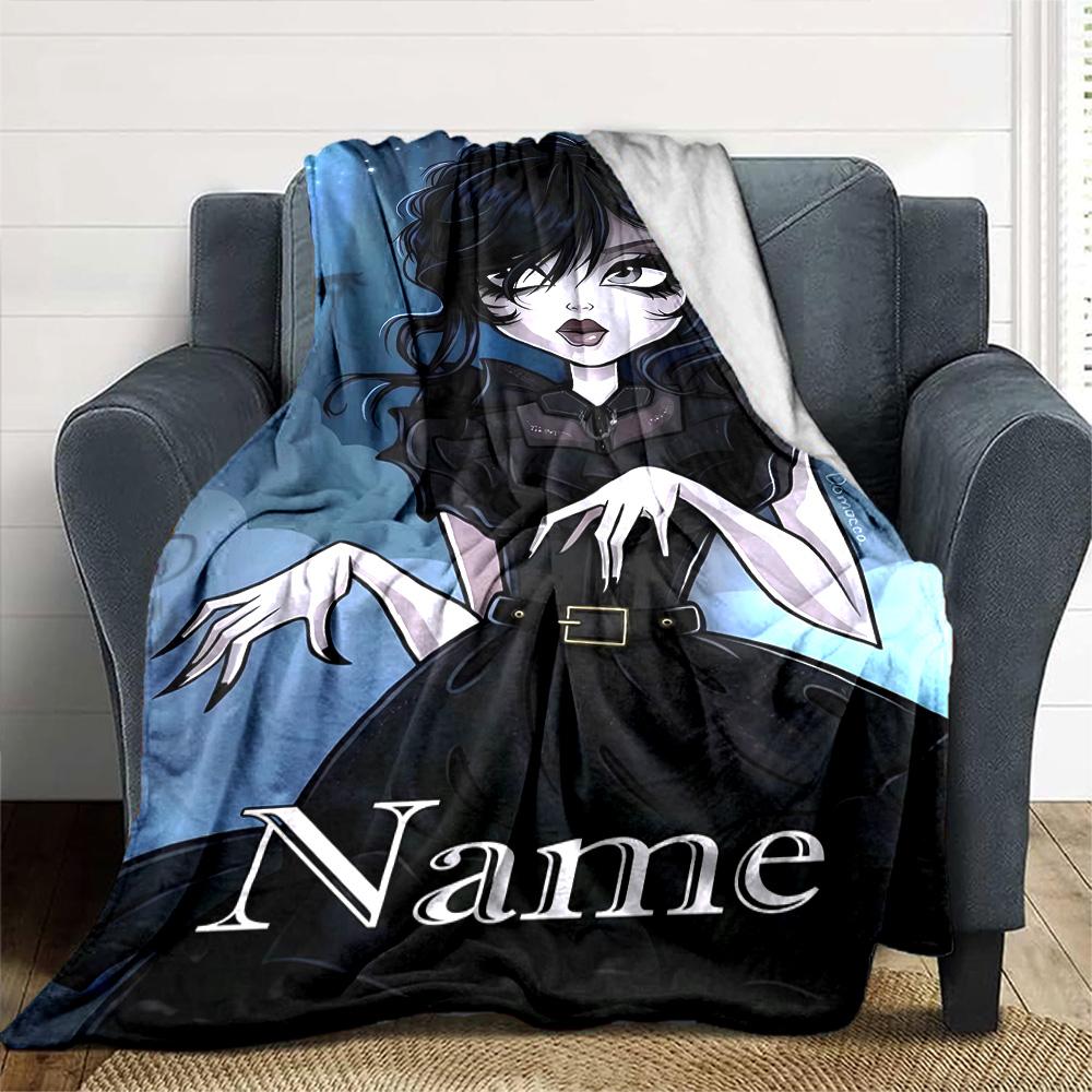 Customiz Name Personality Wednesday Addams Blanket Soft &Warm Sofa Office Bed Travel Lunch Break Blanket, Gift Suitable All Seasons