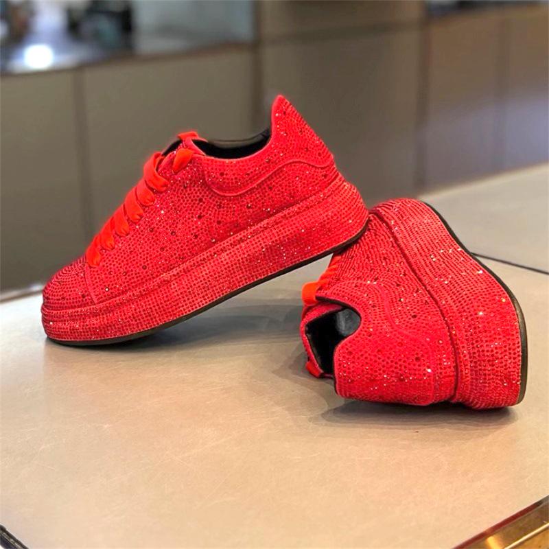 Luxury Designer Men's Red Black Rhinestone Platform Shoes Causal Flats Moccasins Male Rock Hip-hop Walking Sneakers