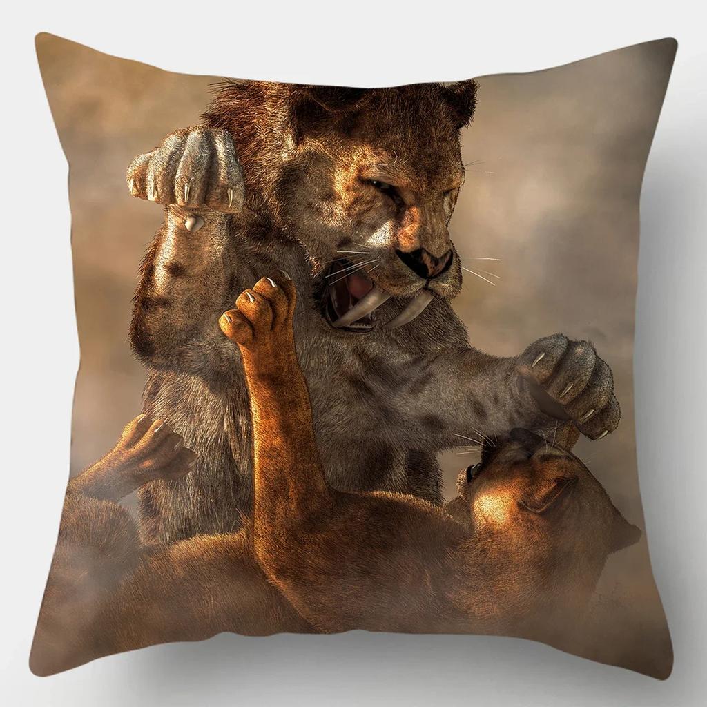 45x45cm Kissenbezug Heimdeko Kissenbezüge Sofa Schlafzimmer Wildtier Kissenbezug Kissen Löwe Pferd Tiger Kissenbezug
