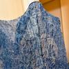 Used Blue floral and stripe pattern large stole with fringe