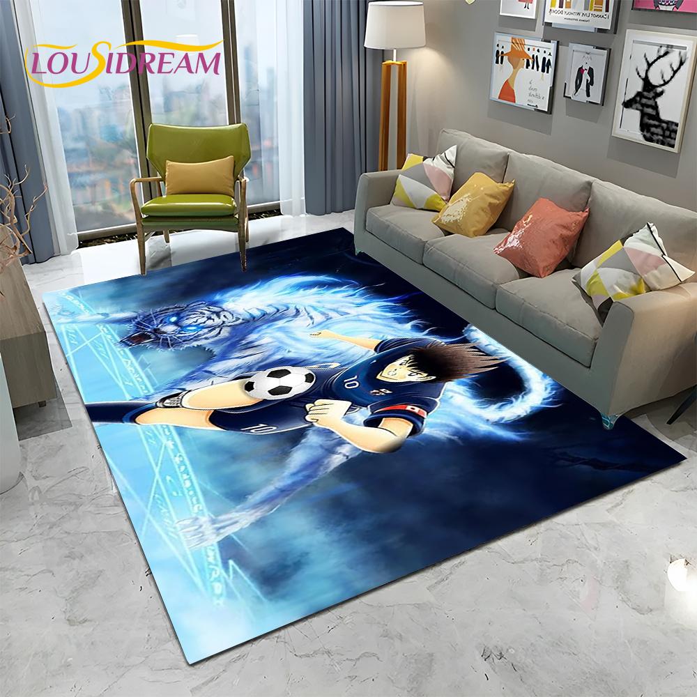 Captain Tsubasa Anime-Fußball-Cartoon-Teppich für Zuhause, Wohnzimmer, Schlafzimmer, Sofa, Fußmatte, Dekor, Kinderbereich, rutschfeste Bodenmatte