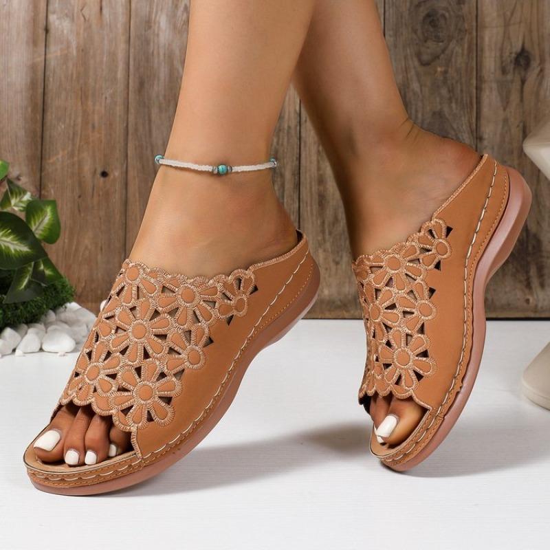 Neue Damenschuhe mit einem großen Keilabsatz, Sandalen mit dicker Sohle und einem ausgeschnittenen One-Shoulder-Slipper