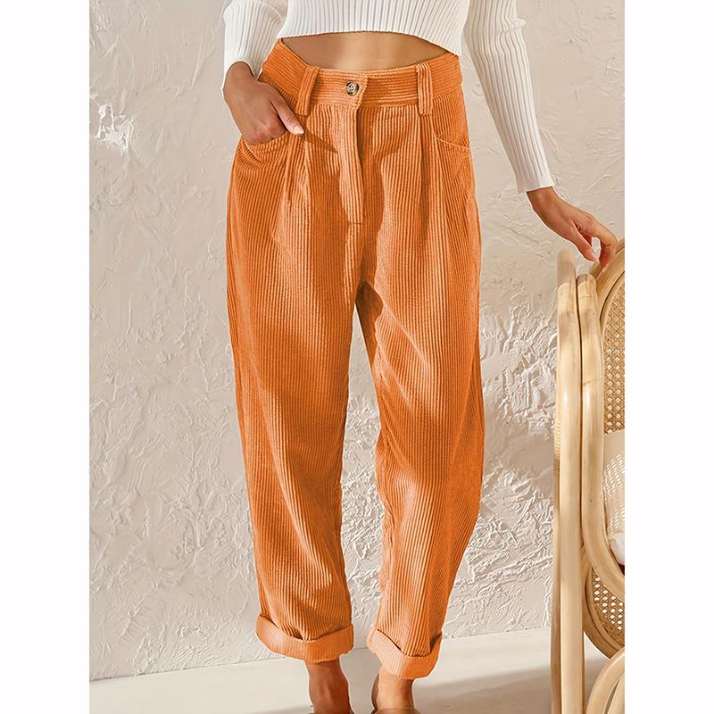 Women's Fall Corduroy Pants High Waist Relaxed Straight Leg Trousers Solid Color Casual Lounge Pant