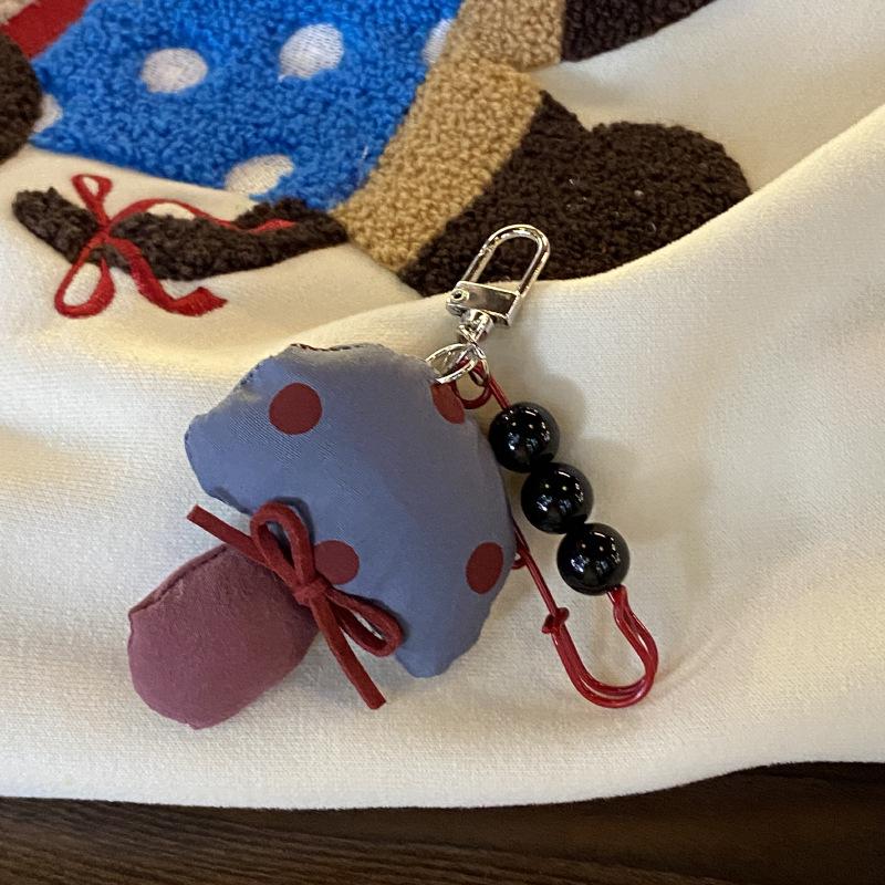 Creative Funny Fabric Mushroom Beaded Keychain Pendant Phone Chain Bag Hanging Ornament Backpack Charms Keyring Accessories Gift