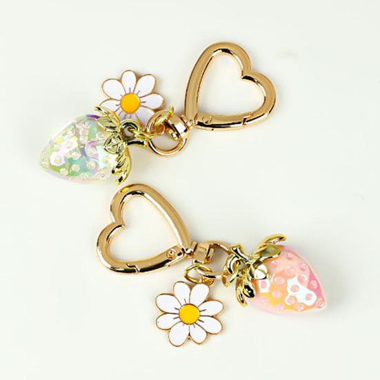 

2 шт. Акриловий брелок для ключів з полуничною квіткою, міцний, портативний, з металевим кільцем для ключів у формі серця кохання, підвіска для прикраси сумки, рюкзака рожевий