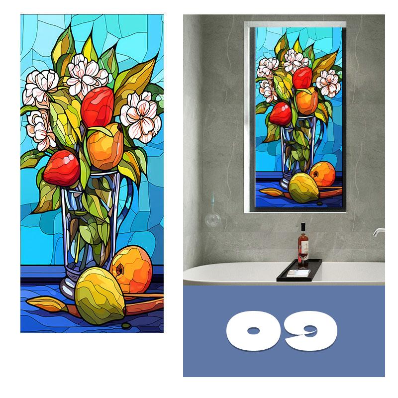 European Style Colorful Stained Glass Film Modern Art Geometry Pattern Privacy Window Stickers Static Cling Home Decor