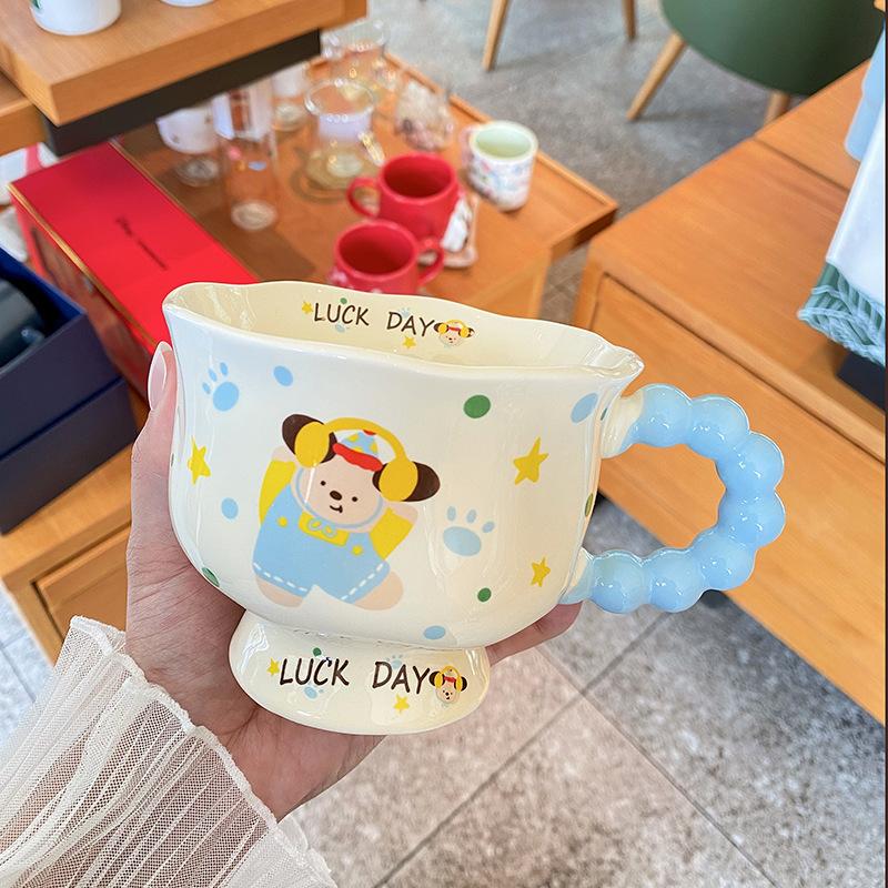 ins wind puppy mug high-value cup ceramic couple water cup for girls birthday gifts 401-500ml