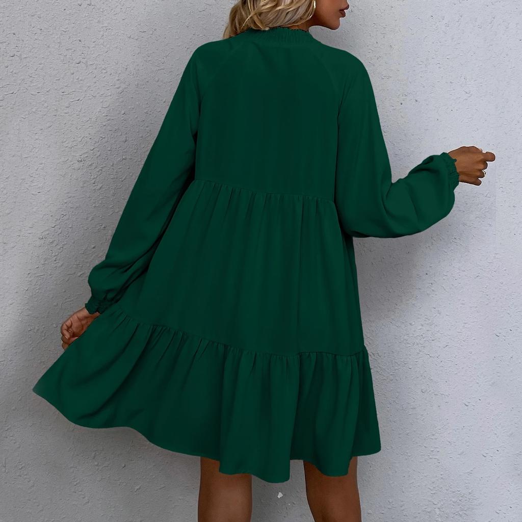Women's Fall Long Sleeve Maxi Dress V Neck Hollow Out Eyelet A Line Long Casual Party Dresses