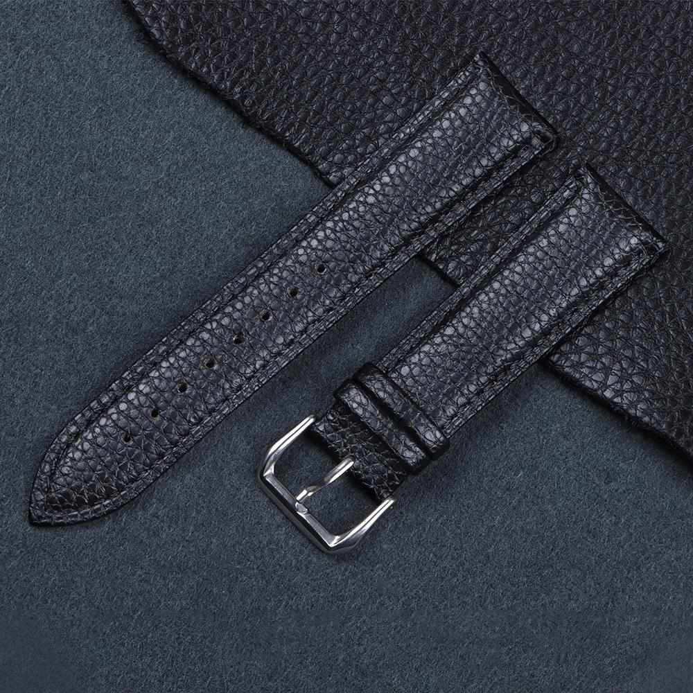 

12mm 14mm 16mm 18mm 19mm 20mm 22mm Litchi Pattern Calfskin Watch Band Bracelet Replacement Universal Bracelet Soft Watchbands 16mm чорний