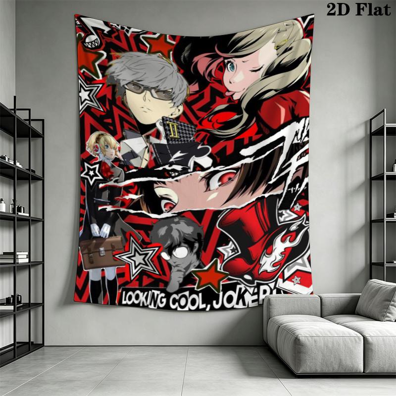 Persona Wall Tapestry Aesthetic Wall Hanging Printed Fabric Blanket Decorative Tapestries for Bedroom Living Room Home Decor