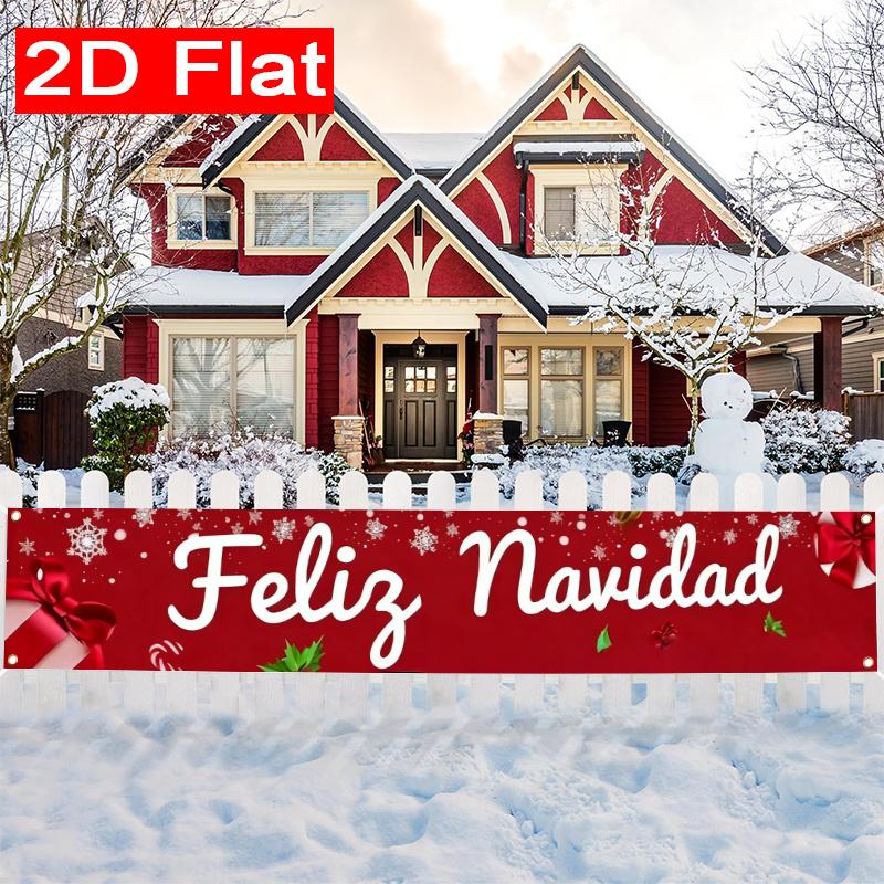 Feliz Navidad Xmas Holiday Banner, Durable Polyester Outdoor Yard Sign for Garden Fence