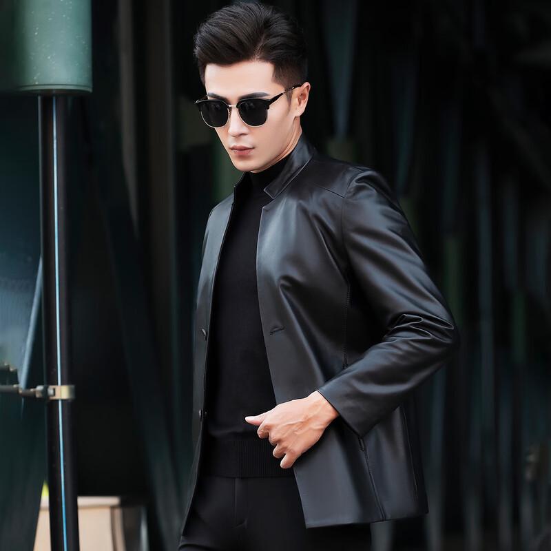 Fu Ting Men's Premium Sheepskin Stand Collar Leather Jacket