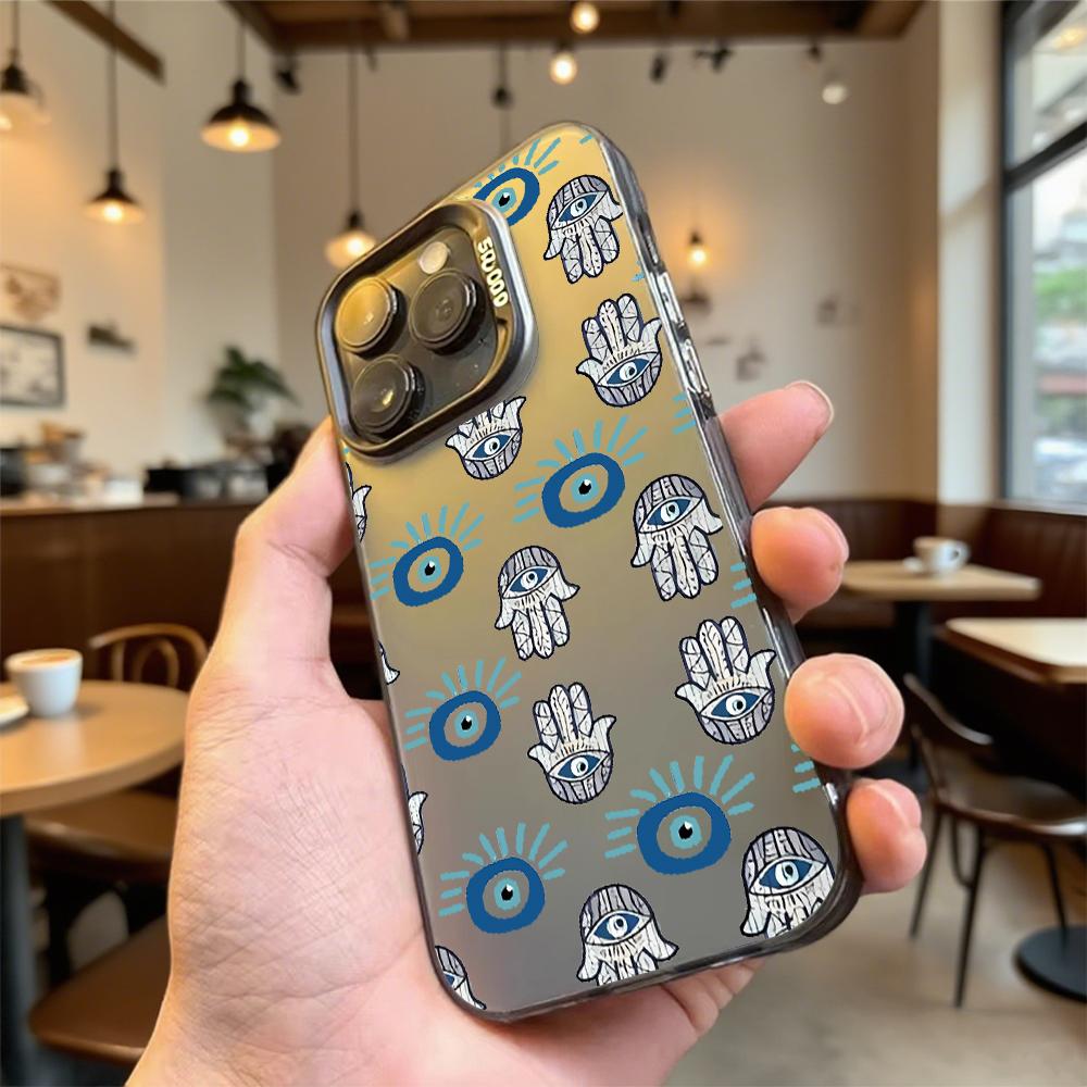 Hamsa Hand and Evil Eye Pattern Shockproof Phone Case for Iphone 16 15 14 13 12 11 Pro Max/Mini Anti-Scratch Premium Hard Cover