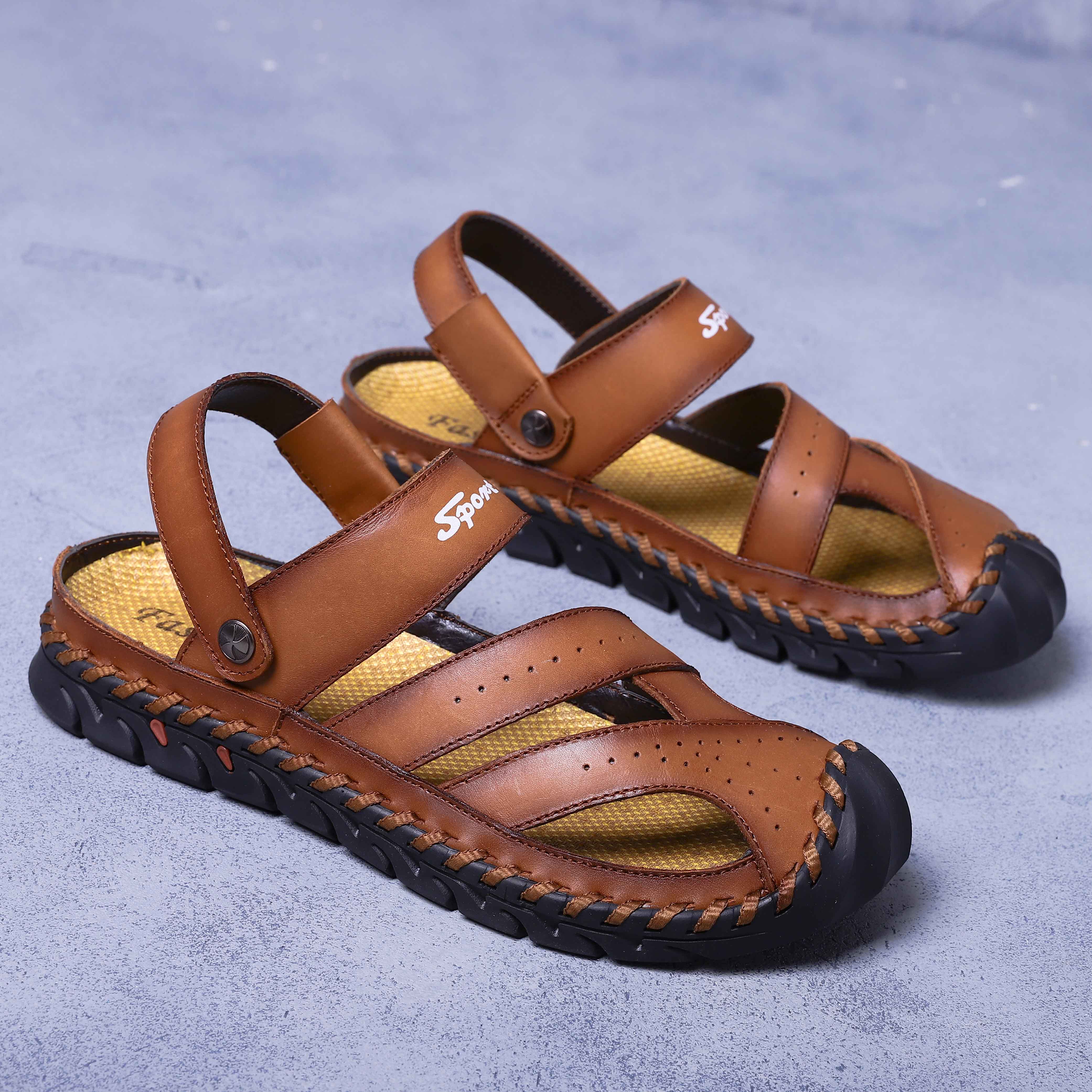 

Мужские сандалии, черные кожаные сандалии-гладиаторы, уличные летние римские сандалии для мужчин, пляжная обувь больших размеров EU:42 коричневый