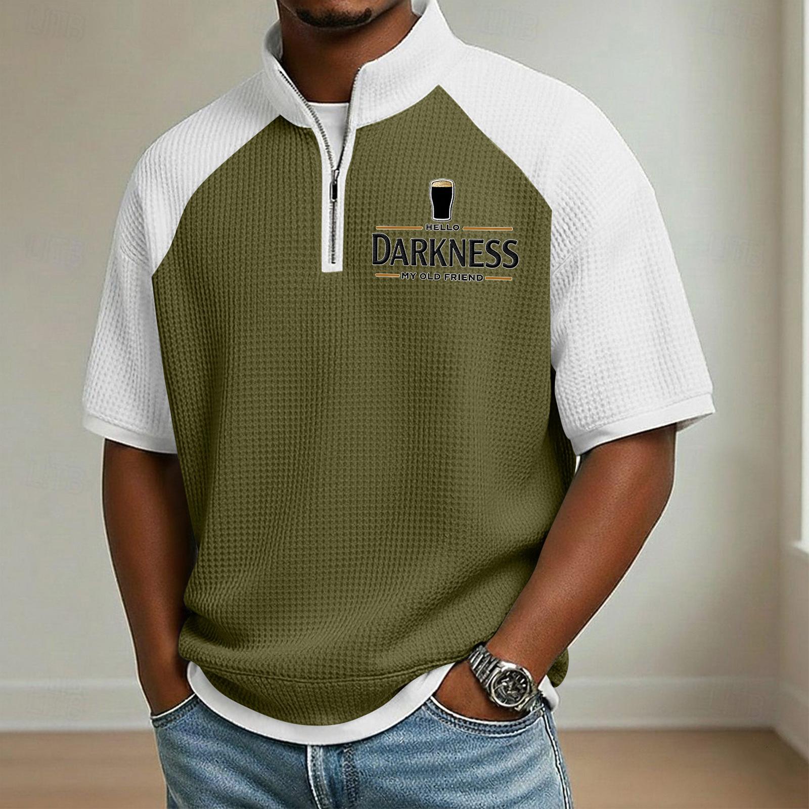 Men s Casual Short Sleeve Pullover Half Zip Raglan Sleeve Color Block Stand Collar Shirt Lightweight Breathable Fabric XXL