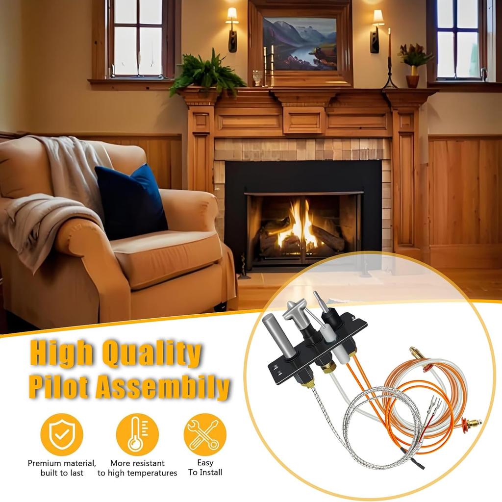 4021-736 Pilot Assembly, 485-510A Natural Gas Kits for Heatilator, Heat N Glo, Quadrafire Fireplaces Replacement 2103-010, Fireplace with Thermopile,