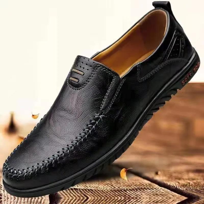 Frühling Atmungsaktive Herren Lederschuhe Casual All-Match Slip-on Flache Schuhe Bequeme Atmungsaktive Mokassins Fahrschuhe