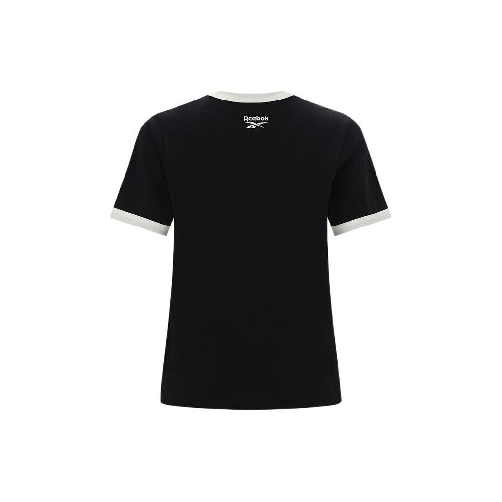 Reebok Color Block Letter Print Sports Casual Knit Short Sleeve T-Shirt Women Tops Black 24SRM410WGH0