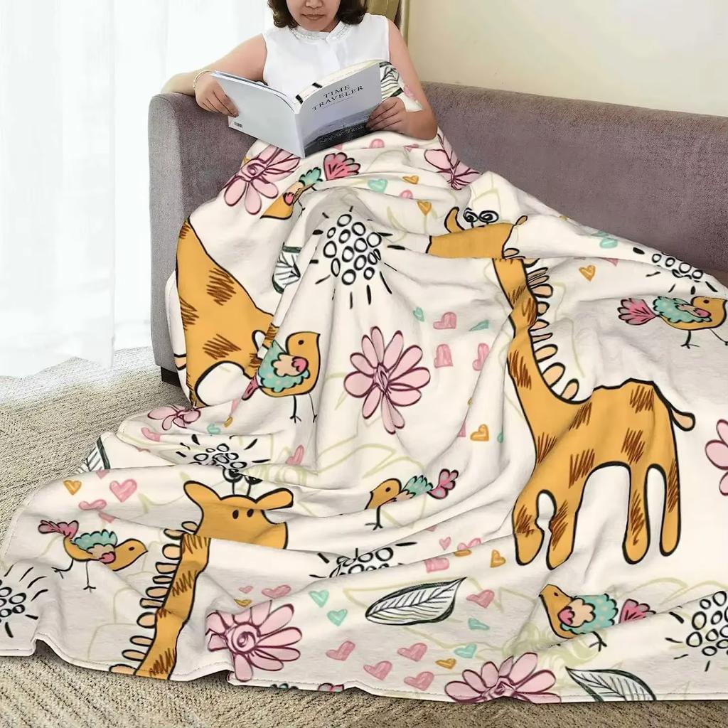 Cartoon Baby Giraffe Dekentje, Zacht Flanellen Fleece Plaid Voor Kinderen, Lichtgewicht Gezellig Bank Sofa Slaapkamer Decor, Babykamer Camping