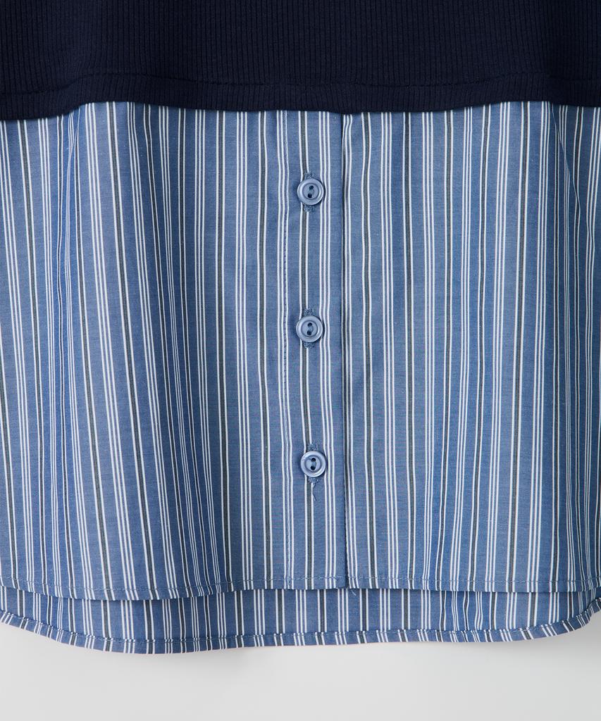 Salon De Yon Striped Shirt Detail Jersey Dress_ Navy