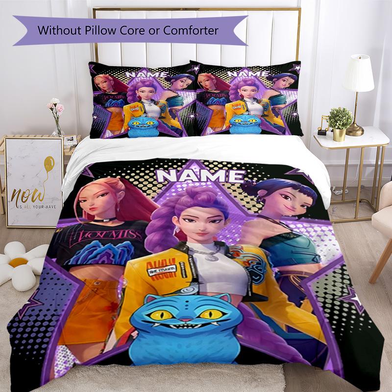 Cacciatori di Demoni Kpop Personalizza il tuo nome Set Biancheria da Letto Copripiumino Traspirante con Federe Decorazione per la Casa Regalo di Compleanno