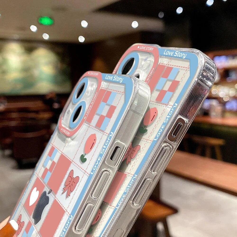 Cute Pink Love Heart Phone Case For iPhone 11 Case iPhone 15 14 13 12 Pro Max X XS XR 7 8 Plus 13 12 Mini SE Soft Colorful Cover