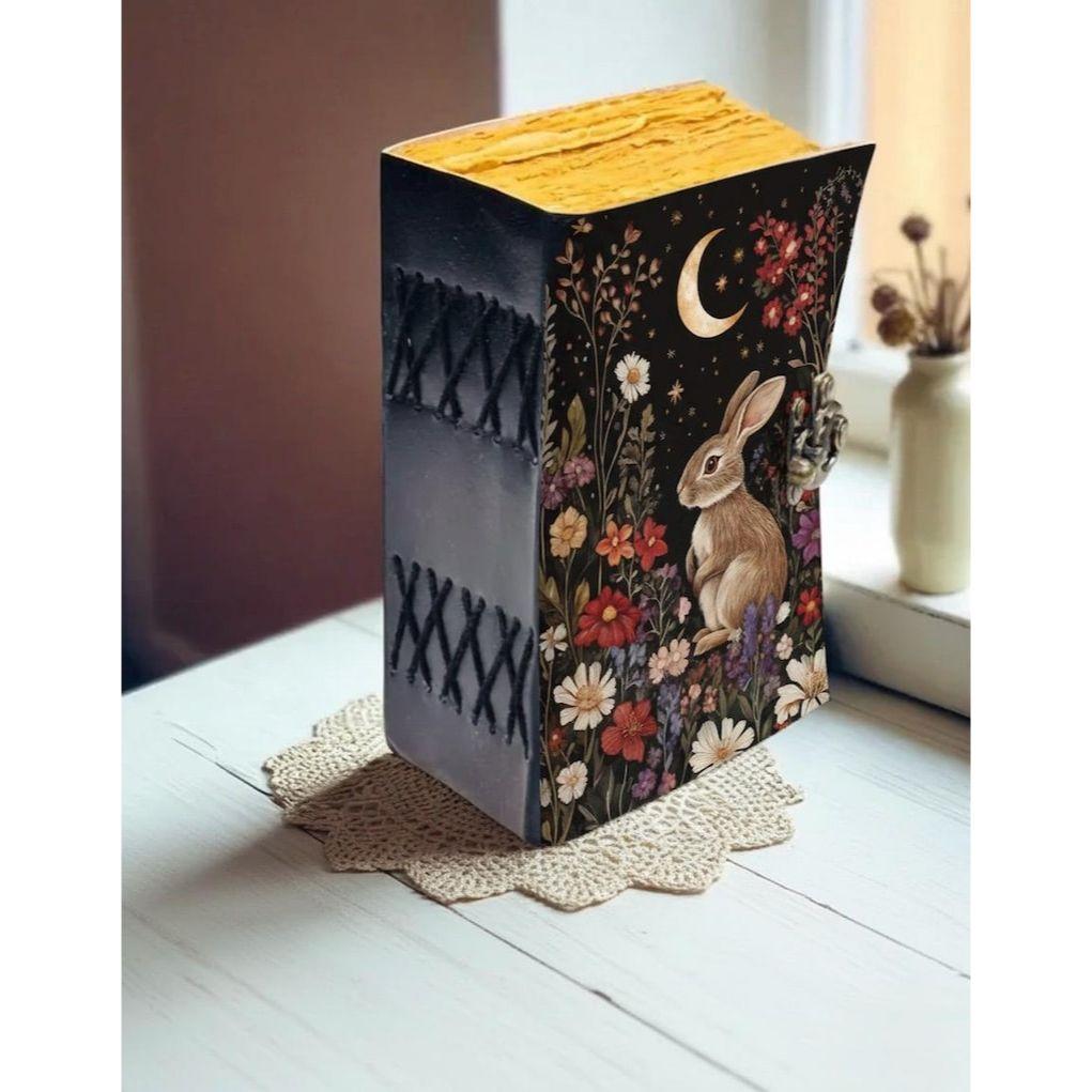 Rabbit Leather Journal, Personalized Leather Journal Gifts, Book of shadows Grimoire Leather Journal, Wizard Spell Book