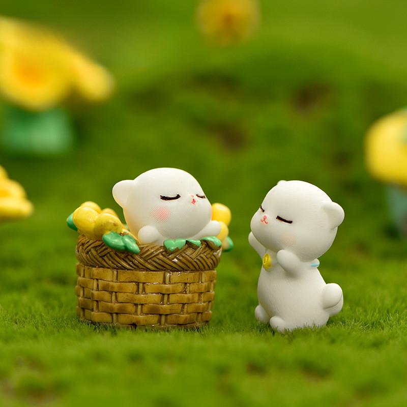 Adorable Resin Sunflower Cat Miniature Charming Cartoon Garden Decor Animal Figurine