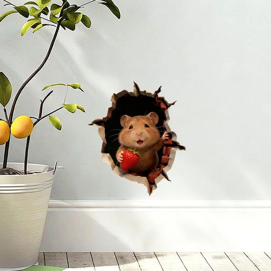 3D Mouse Hole Wall Decals Peel And Stick Decorative Wall Stickers Mouse Hole In The Wall Sticker with 3D Effect for Living Room Bedroom Wall Decor