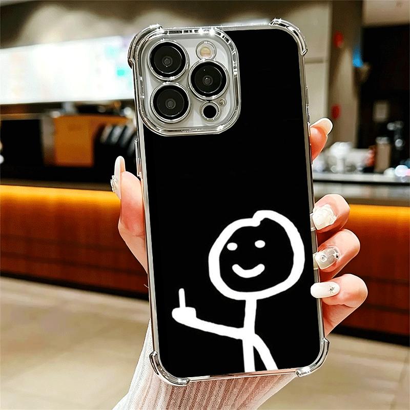 Funny Stickman Matchman Plating Phone Case For Iphone 16 17 Pro Max Air 16E 14 15 Plus 12 13 Mini Anti-Fall Airabag Cover
