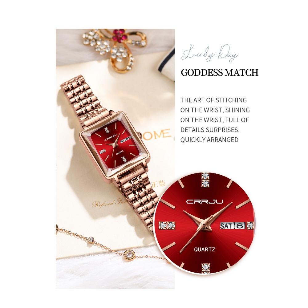CRRJU Women Watches Creative Steel Dress Bracelet Wristwatches Ladies Square Waterproof Female Watch