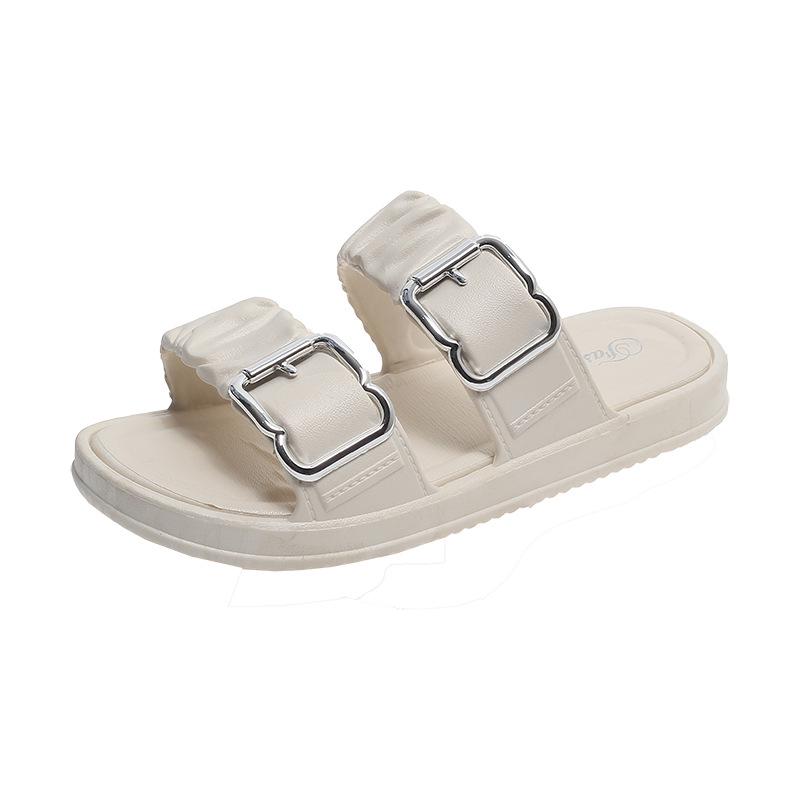 Women's Summer Square Buckle Slippers: Non-slip, Versatile for Indoor & Outdoor Wear