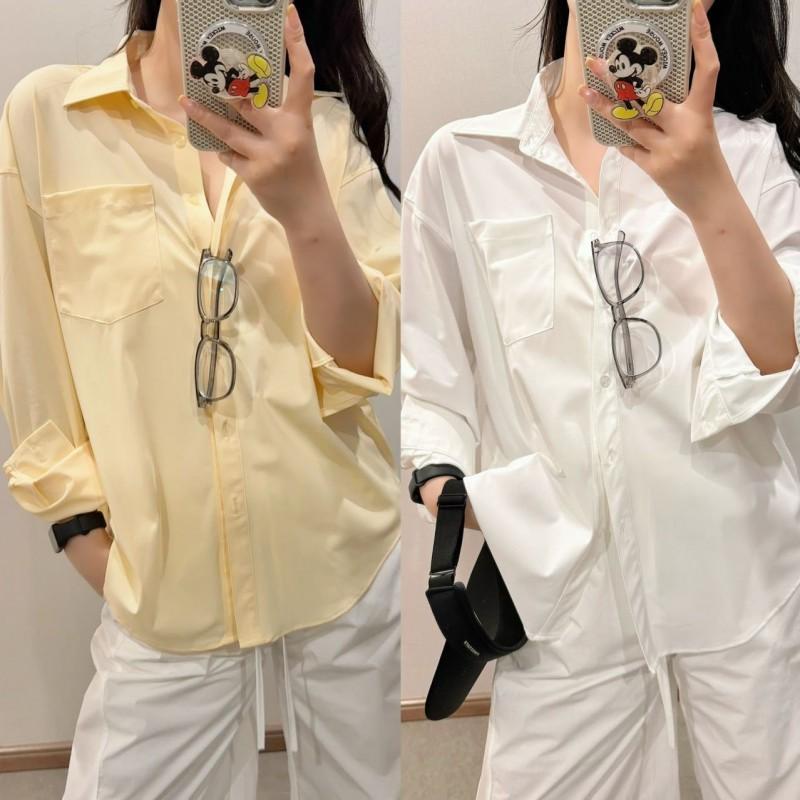 Womens Retro Collar Long Sleeve UV Protection Lightweight Polo Shirt Casual Korean Style Solid Color Top