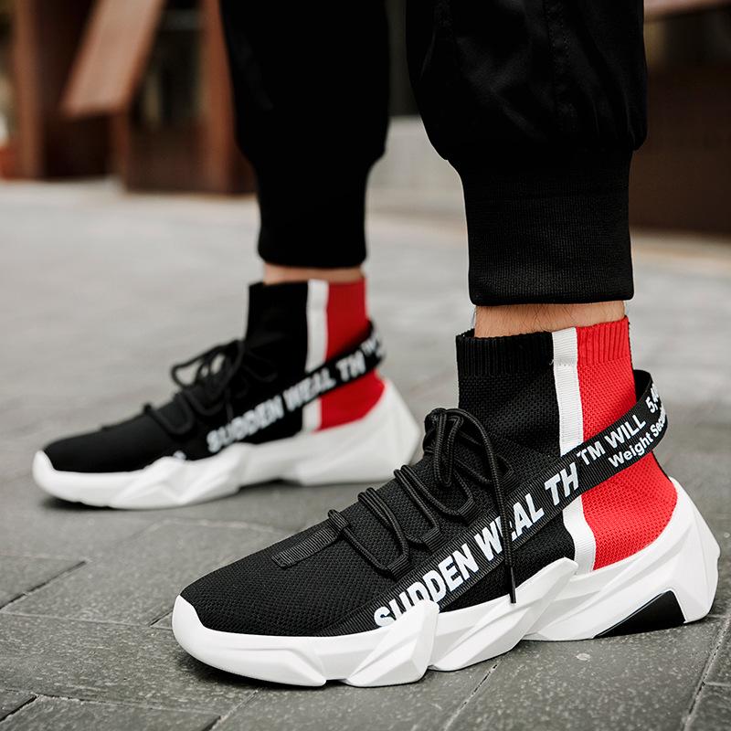 Large size high-top fly-woven sneakers men's trend socks shoes fashion trend men's shoes summer spot