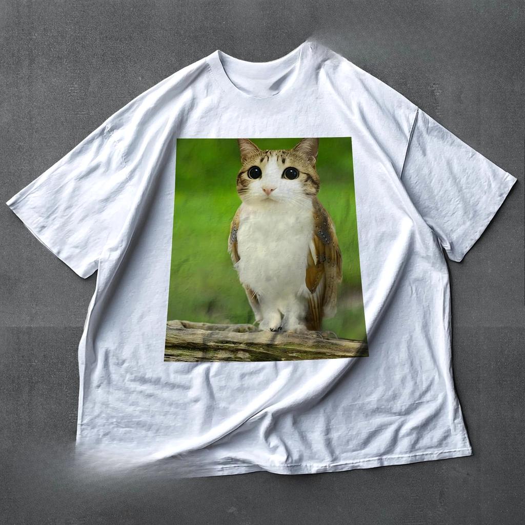 2026 Fashion Meow Meow Cat TShirt Funny Cat TShirt Memes Cat and Owl TShirt BrainDead Meow Meow Cat ShortSleeve Retro Top