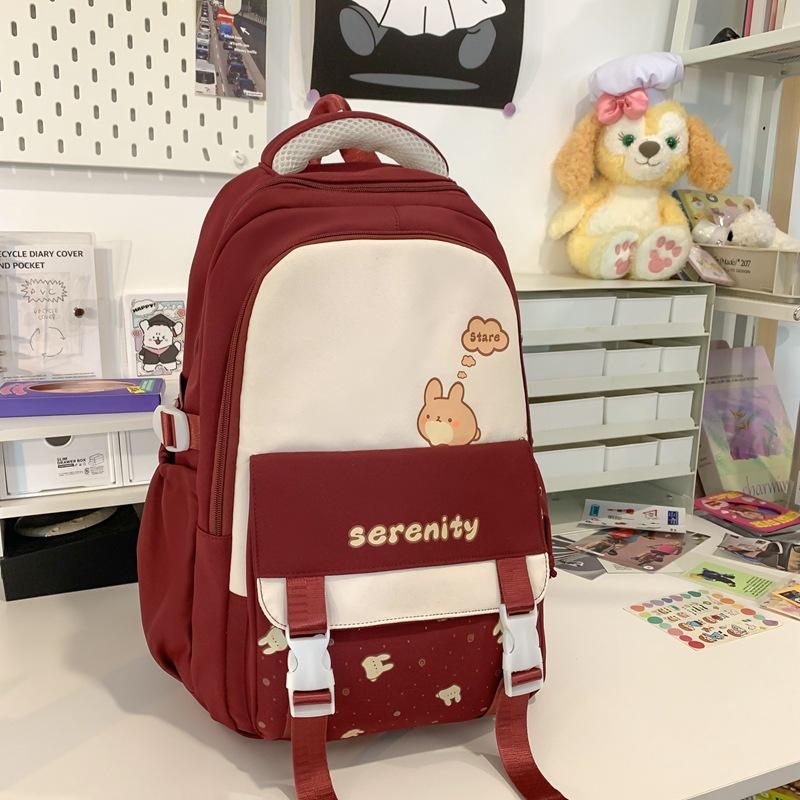 Student Grade 3-6 Schoolbag Women's Large Capacity Cartoon Backpack Campus Color Block Backpack