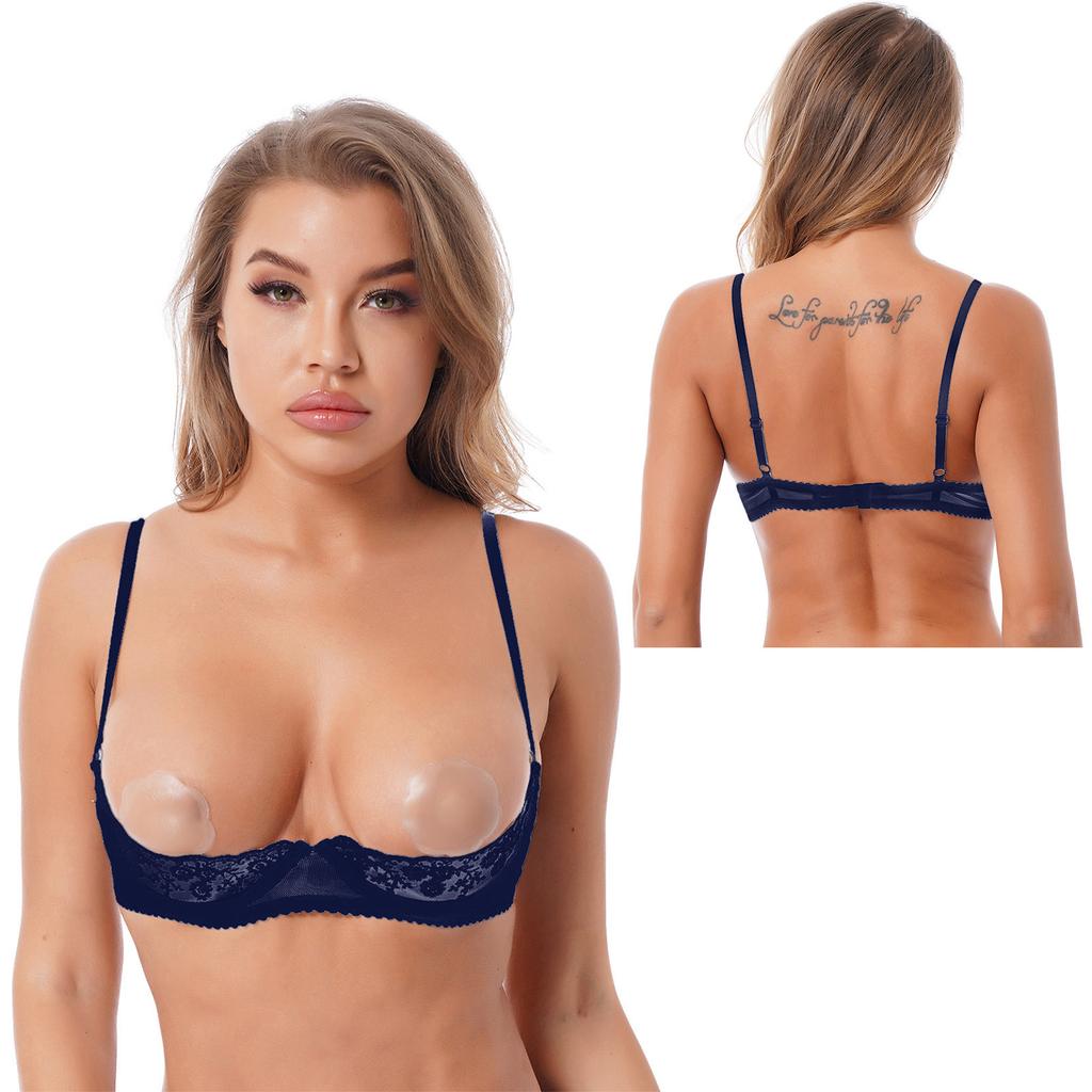 Female Lingerie Sheer Floral Lace 1/4 Cups Underwired Bra Underwear Hollow Out Bralette