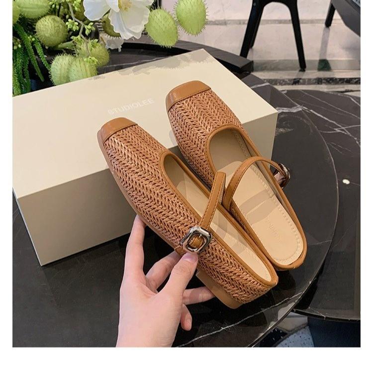 Super Versatile~ Increase the Height In Summer by 5CM Baotou Half Slippers, Holiday Style Straw Woven Square Head Cool Slippers, Lazy Half Dragging W