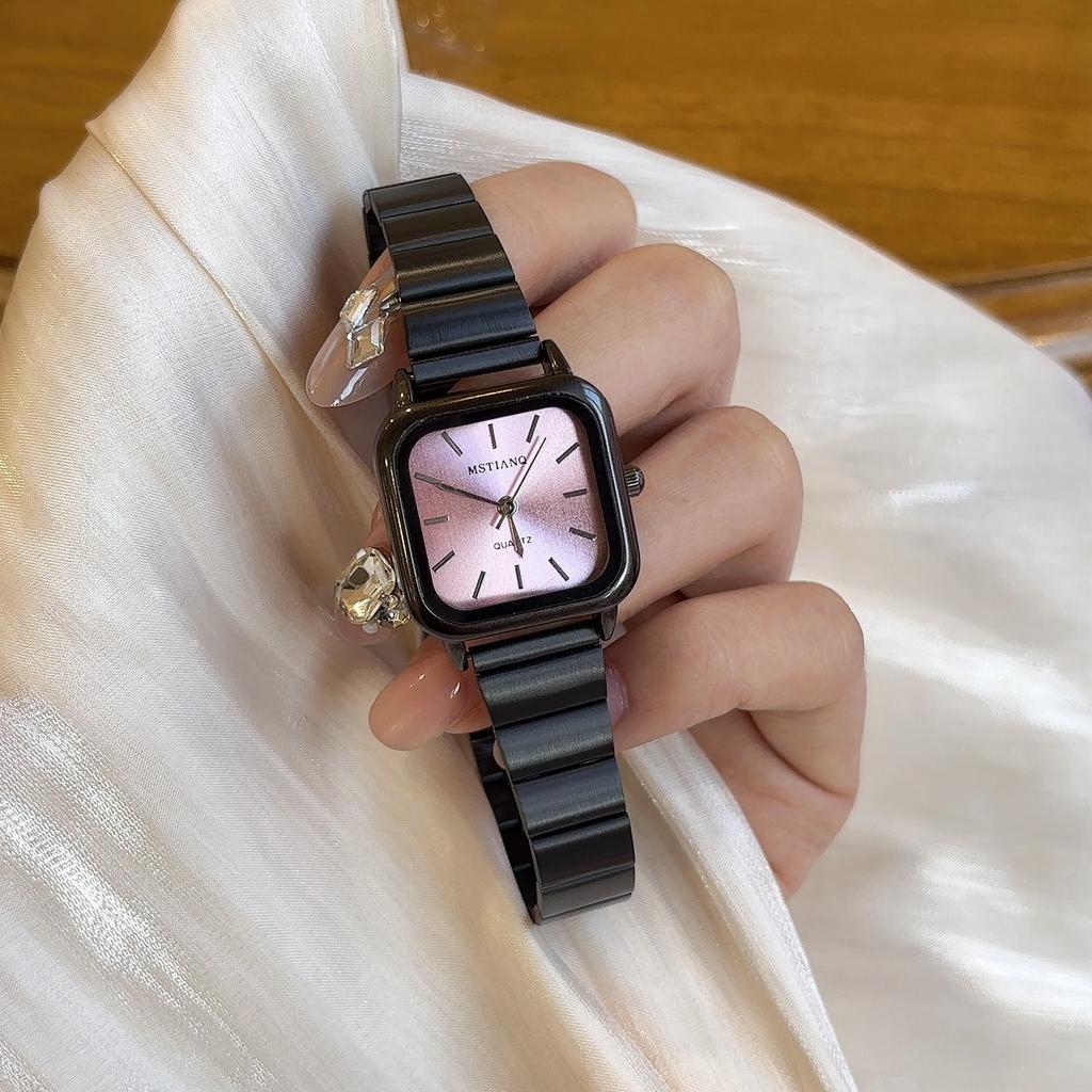 Brand Black Watch for Women Luxury Gift Fashion Quartz Watches Simple Square Dial Exquisite Ladies Wristwatches