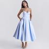 Women's High Waist Satin Spaghetti Strap Swing Midi Dress Formal Evening Party Wedding Guest Gown
